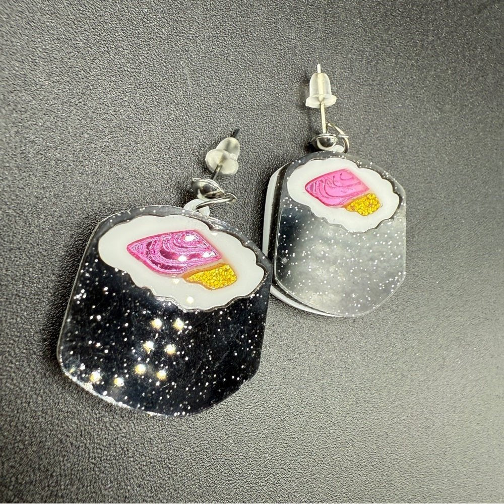 EarringsGlittery Sushi Roll Stud Earrings — Acrylic Foodie Jewelry