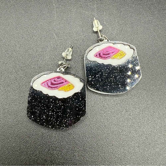 EarringsGlittery Sushi Roll Stud Earrings — Acrylic Foodie Jewelry