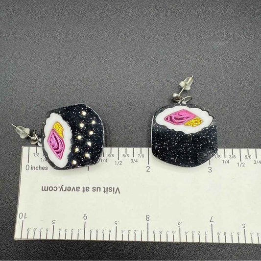 EarringsGlittery Sushi Roll Stud Earrings — Acrylic Foodie Jewelry