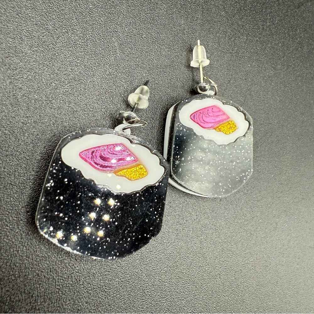 EarringsGlittery Sushi Roll Stud Earrings — Acrylic Foodie Jewelry