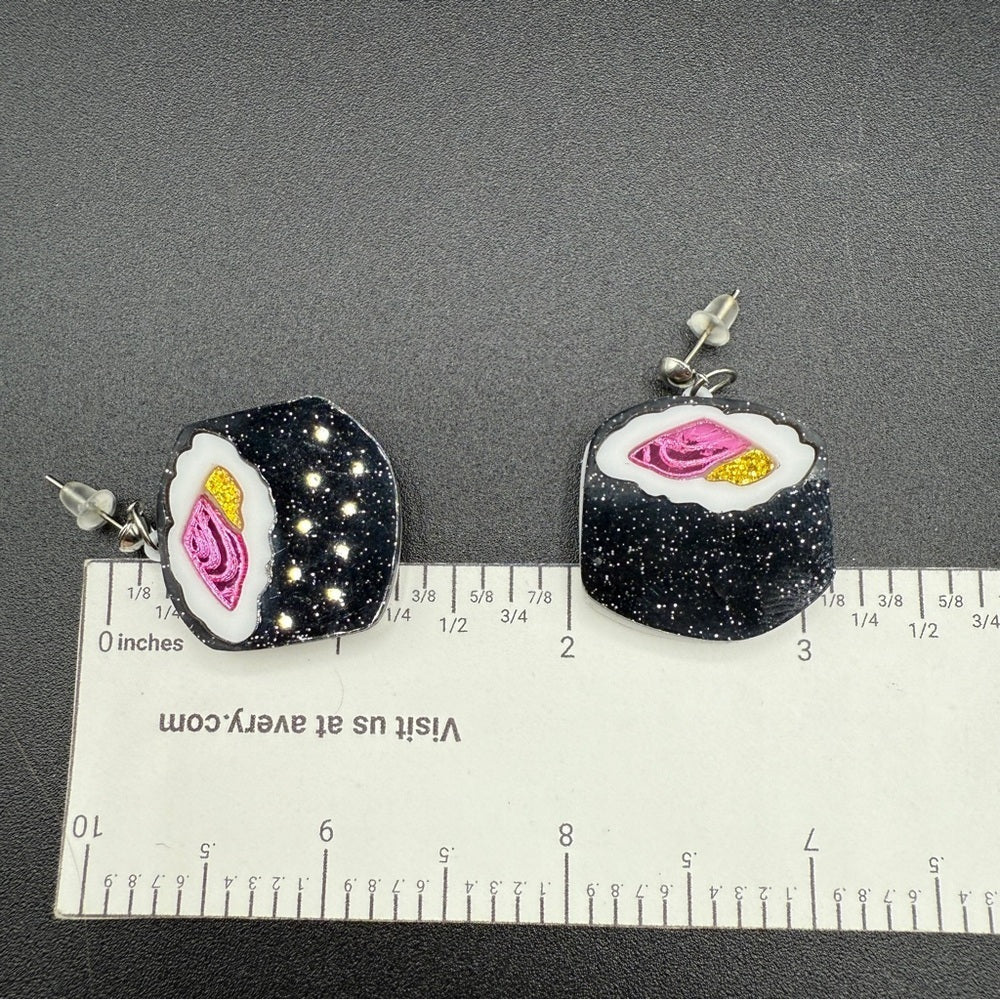 EarringsGlittery Sushi Roll Stud Earrings — Acrylic Foodie Jewelry