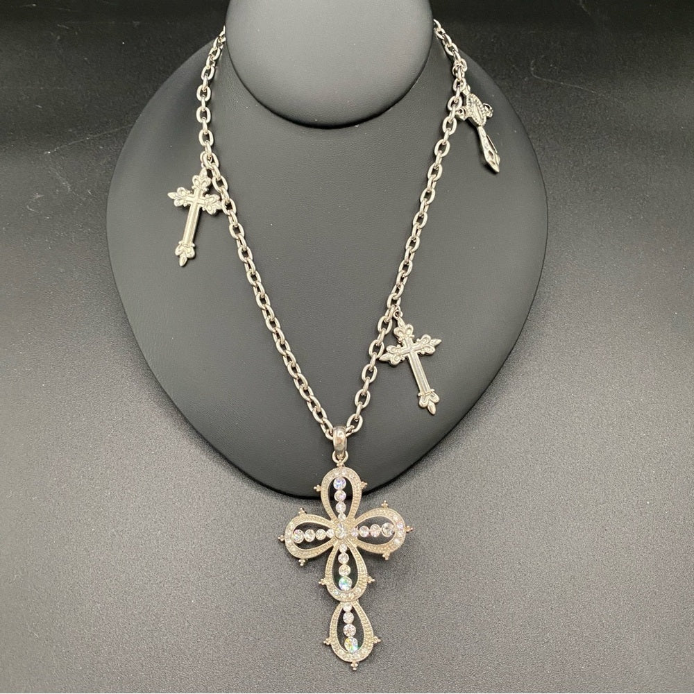 NecklaceGothic Multi-Cross Silver Tone Necklace