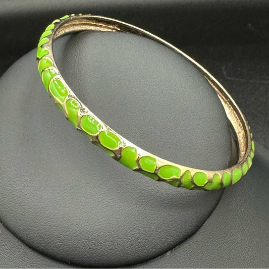 BraceletGreen Enamel Gold-Tone Metal Bangle — Geometric Print