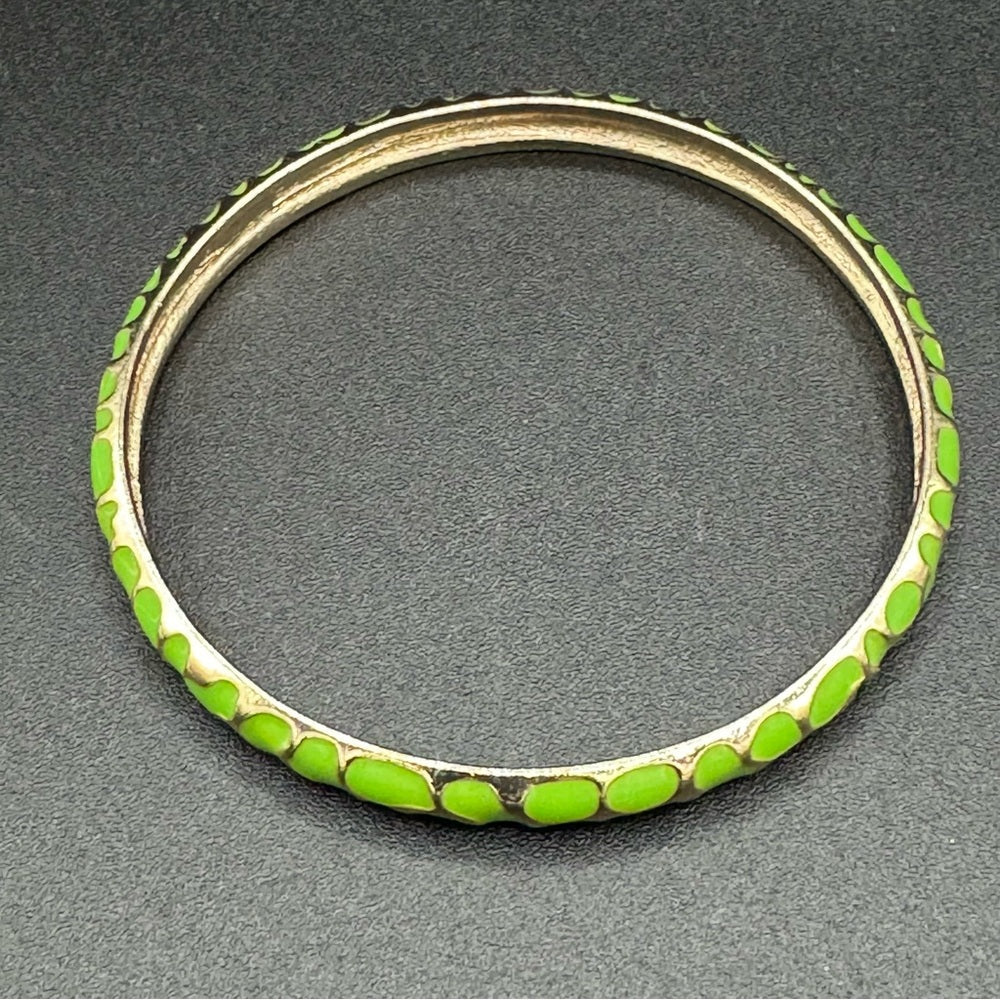 BraceletGreen Enamel Gold-Tone Metal Bangle — Geometric Print