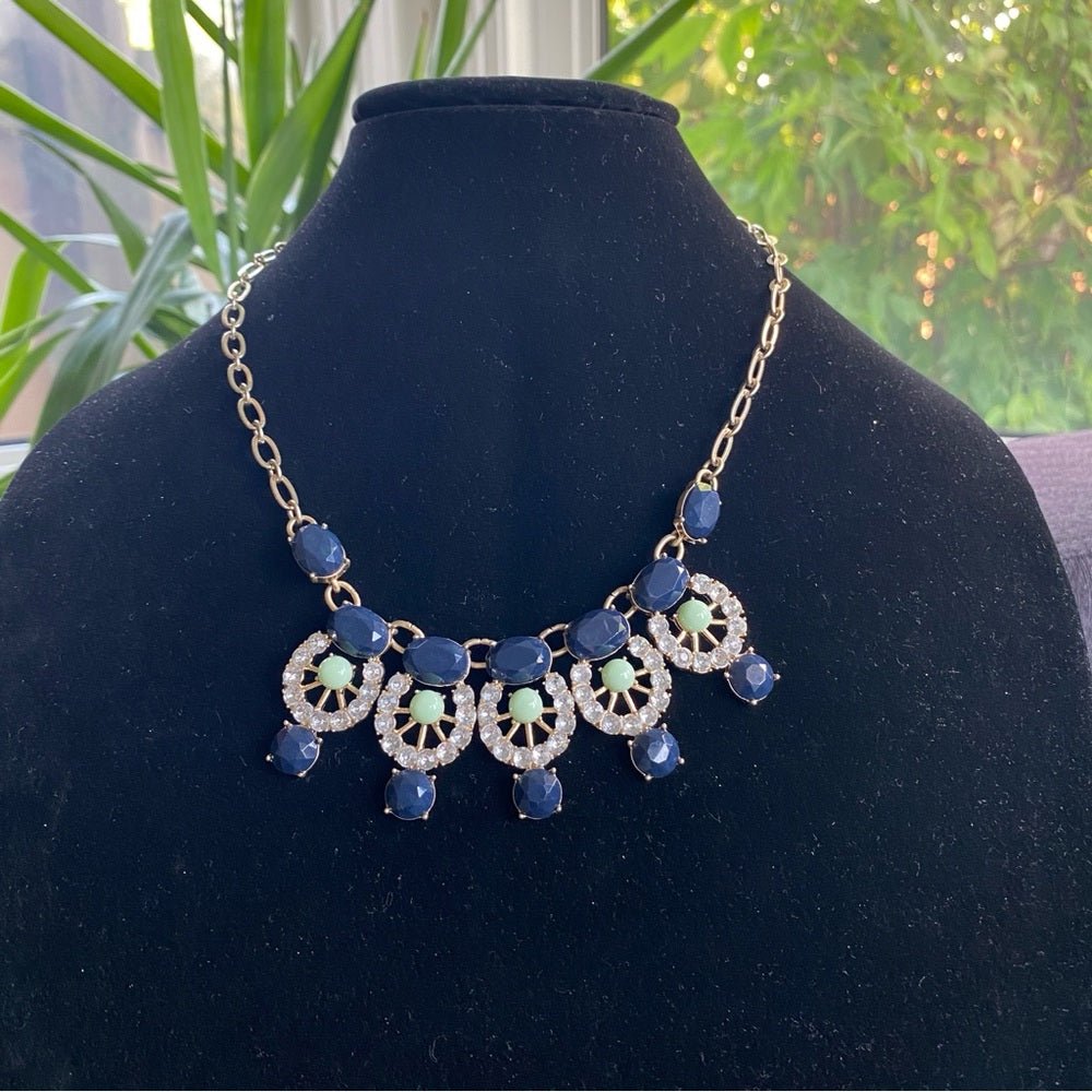 NecklaceJ. Crew Necklace Bib Style with Sparkly Accents and Navy Blue - Vintage J. Crew Preppy Y2K Style