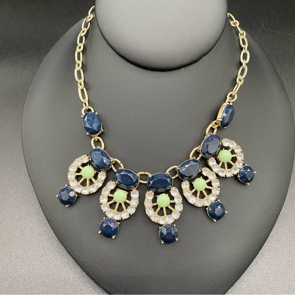 NecklaceJ. Crew Necklace Bib Style with Sparkly Accents and Navy Blue - Vintage J. Crew Preppy Y2K Style