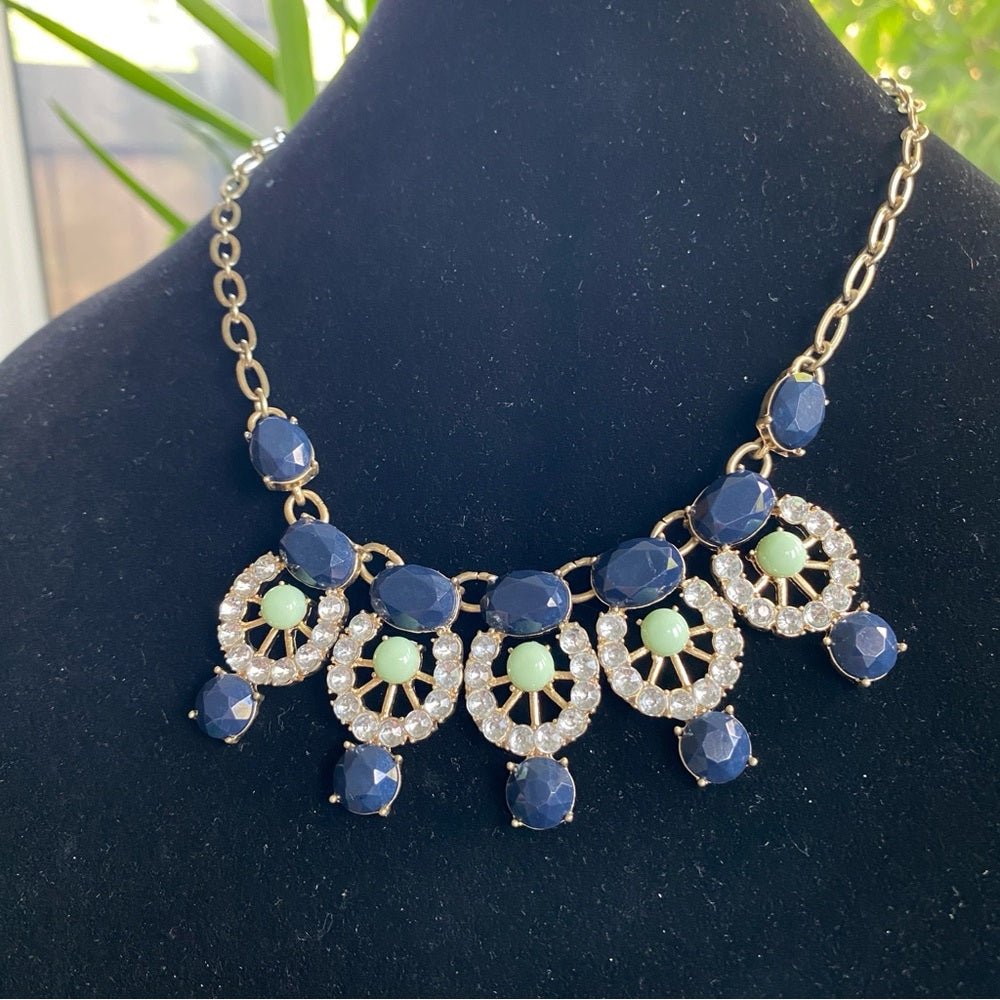 NecklaceJ. Crew Necklace Bib Style with Sparkly Accents and Navy Blue - Vintage J. Crew Preppy Y2K Style