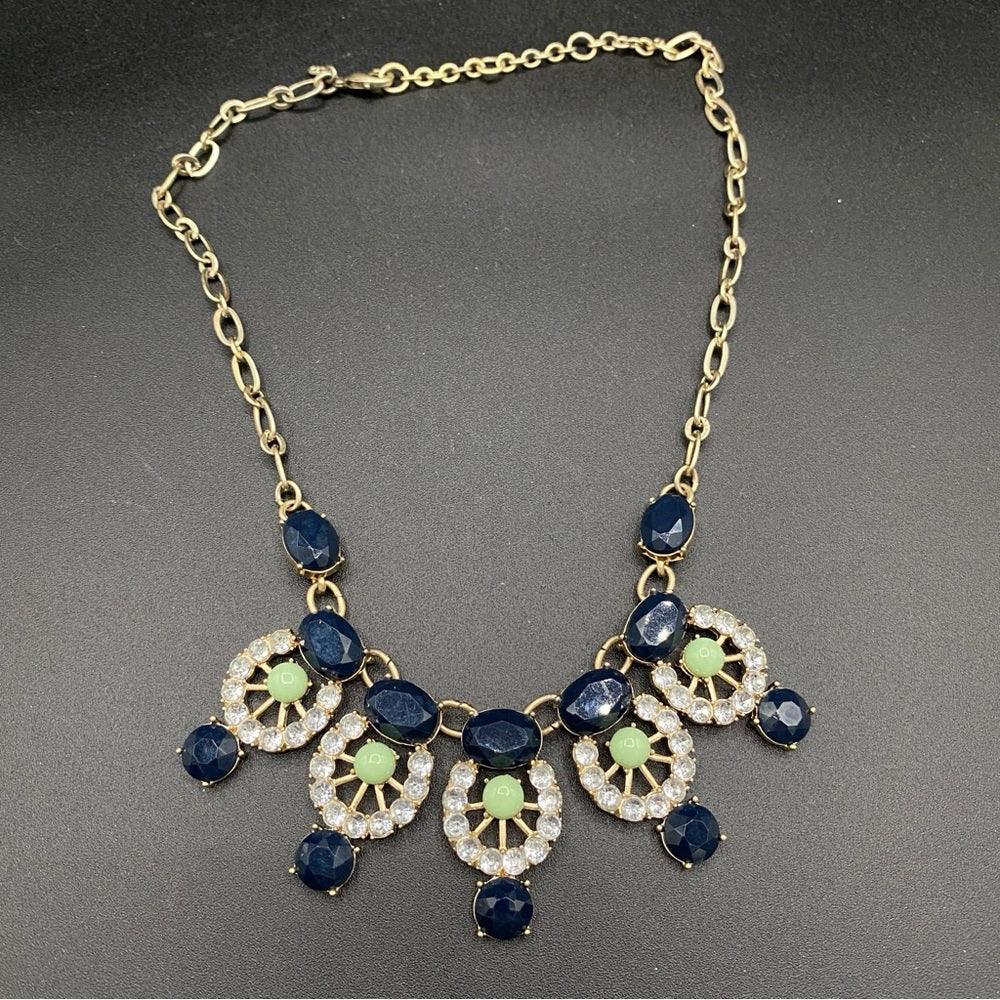 NecklaceJ. Crew Necklace Bib Style with Sparkly Accents and Navy Blue - Vintage J. Crew Preppy Y2K Style