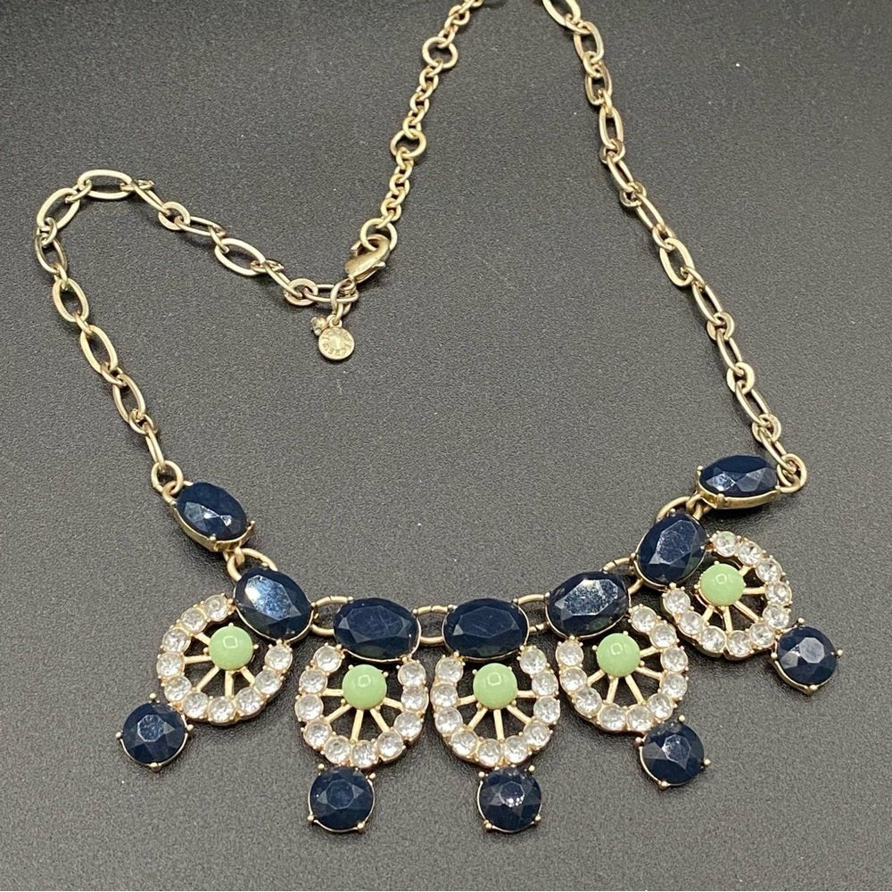 NecklaceJ. Crew Necklace Bib Style with Sparkly Accents and Navy Blue - Vintage J. Crew Preppy Y2K Style