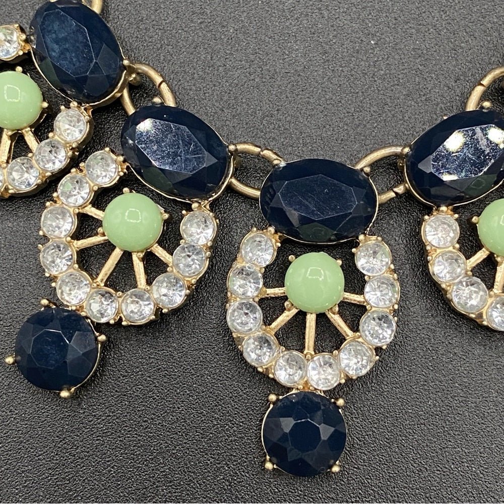 NecklaceJ. Crew Necklace Bib Style with Sparkly Accents and Navy Blue - Vintage J. Crew Preppy Y2K Style