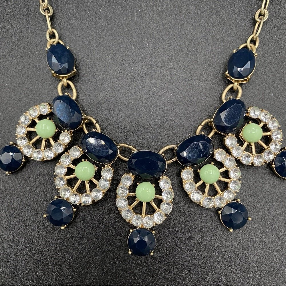 NecklaceJ. Crew Necklace Bib Style with Sparkly Accents and Navy Blue - Vintage J. Crew Preppy Y2K Style