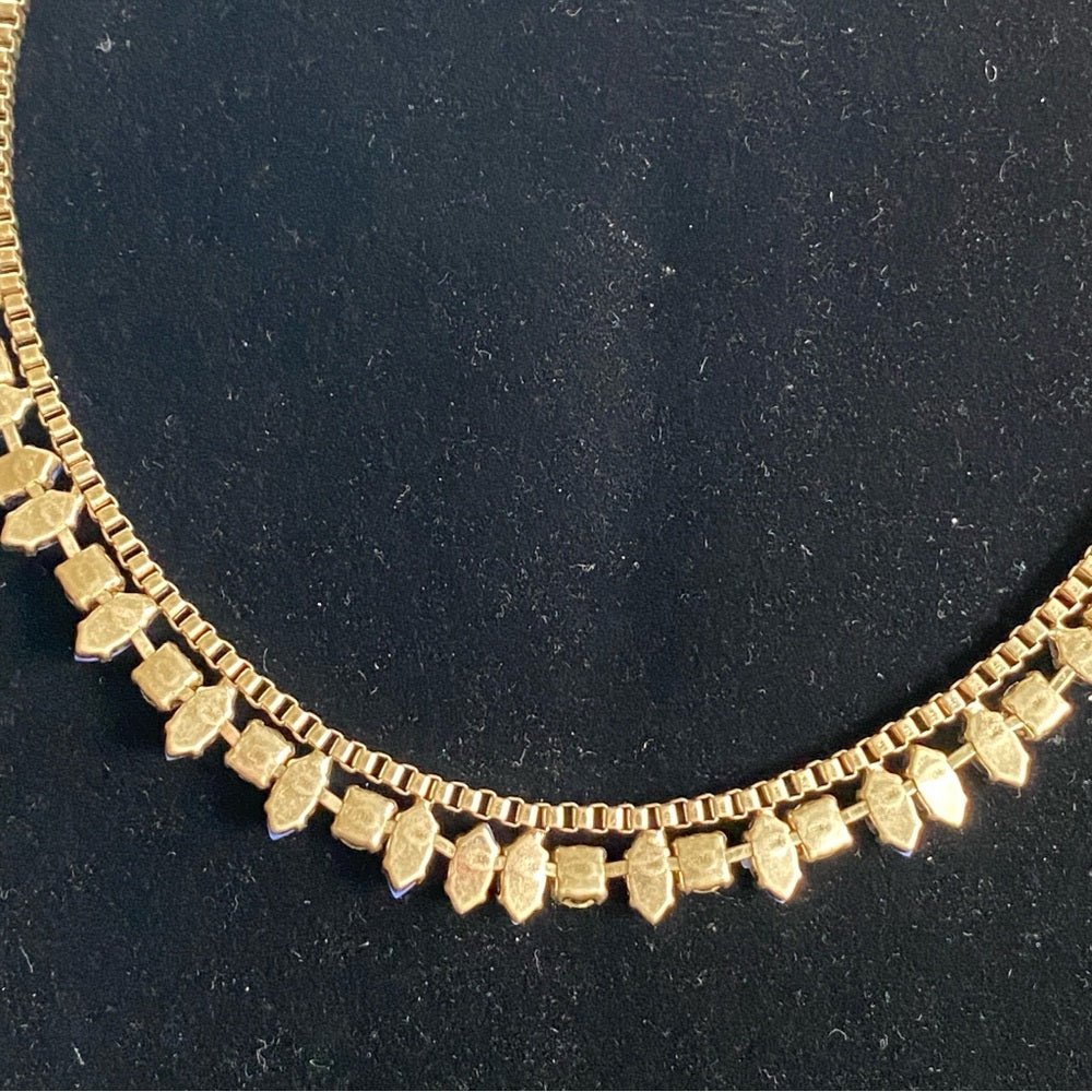 NecklaceJ. Crew Necklace in Gold and Blue Tones with Clear Rhinestone Accents - Vintage J Crew Preppy Style