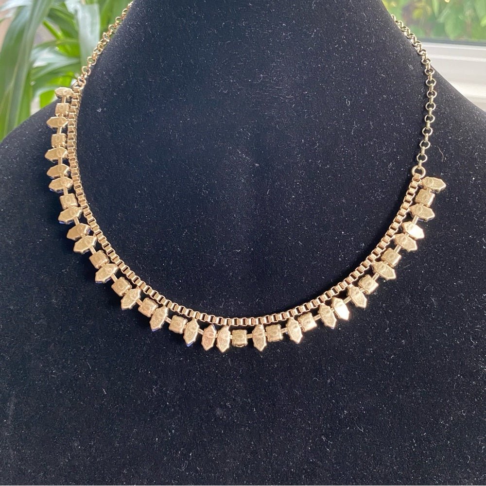 NecklaceJ. Crew Necklace in Gold and Blue Tones with Clear Rhinestone Accents - Vintage J Crew Preppy Style