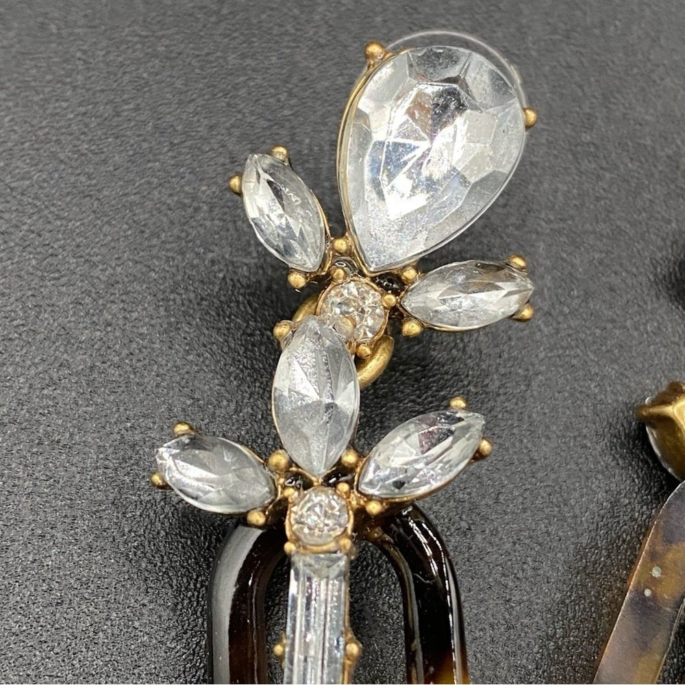 EarringsJ.Crew Signed Tortoise Shell & Baguette Rhinestone Dangle Earrings
