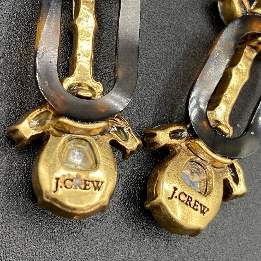 EarringsJ.Crew Signed Tortoise Shell & Baguette Rhinestone Dangle Earrings