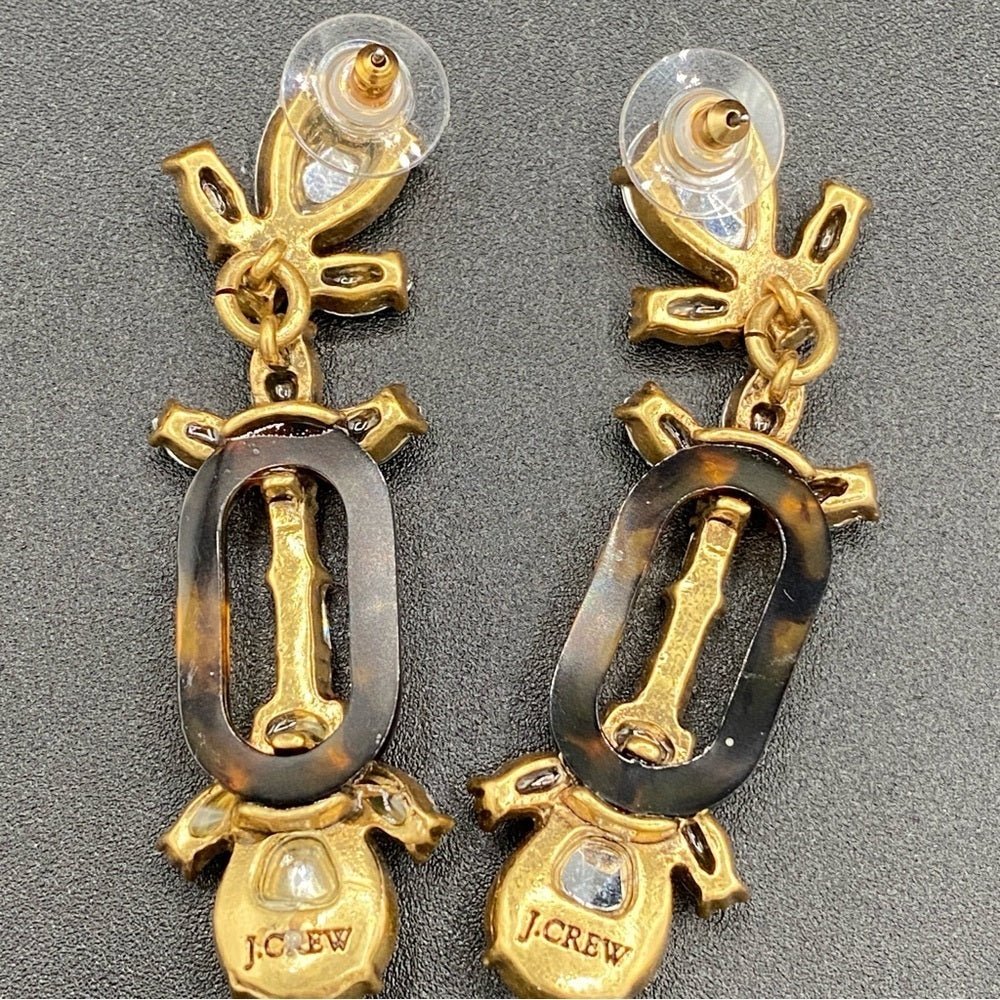EarringsJ.Crew Signed Tortoise Shell & Baguette Rhinestone Dangle Earrings