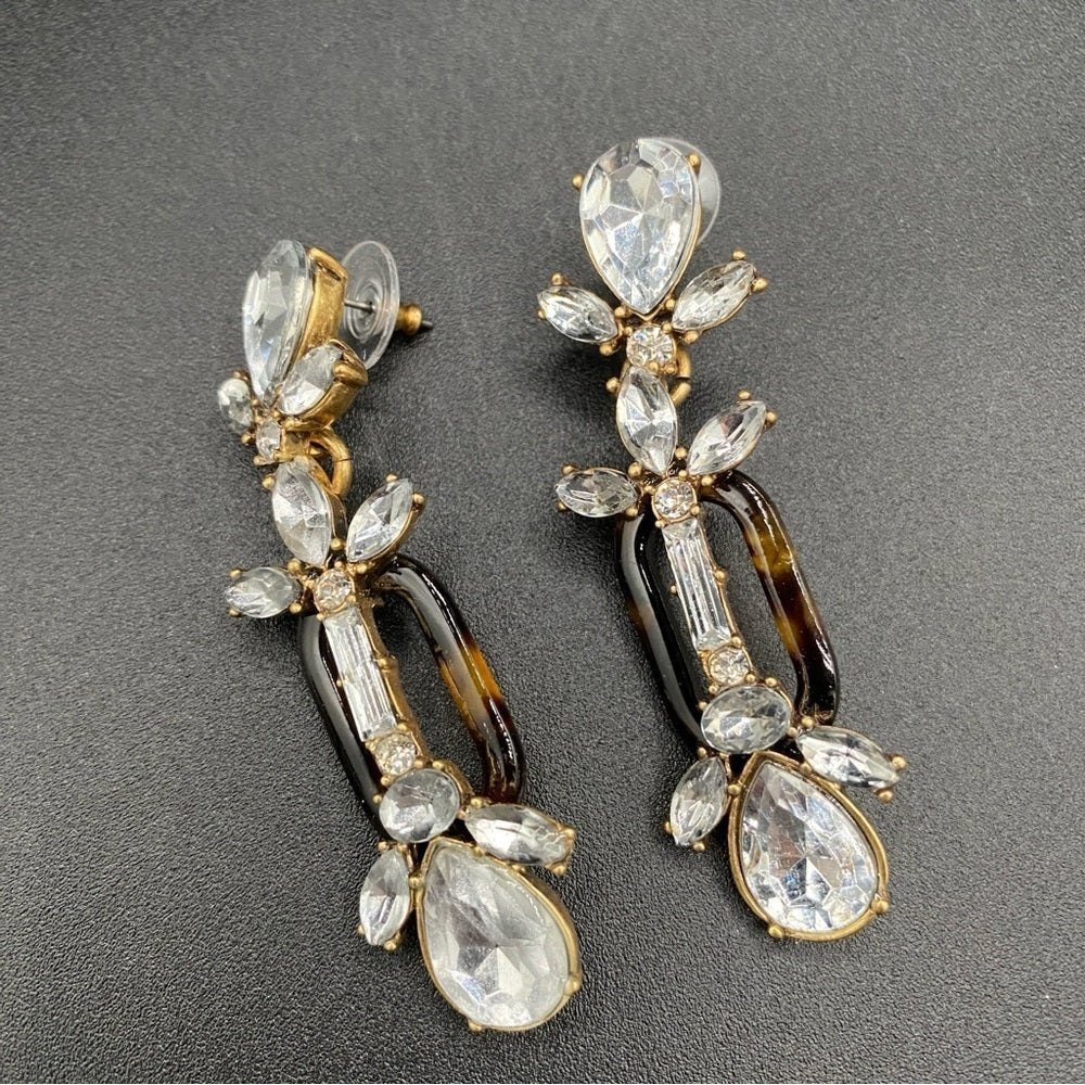 EarringsJ.Crew Signed Tortoise Shell & Baguette Rhinestone Dangle Earrings