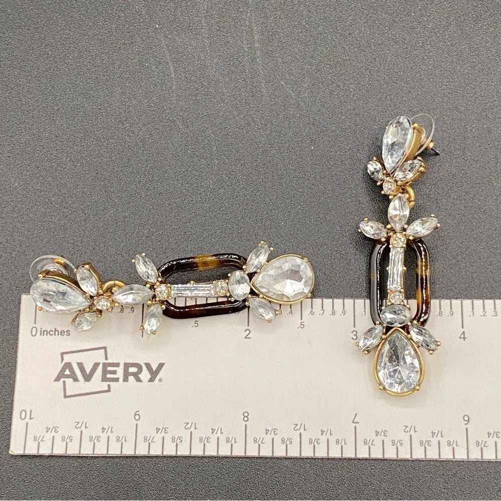 EarringsJ.Crew Signed Tortoise Shell & Baguette Rhinestone Dangle Earrings