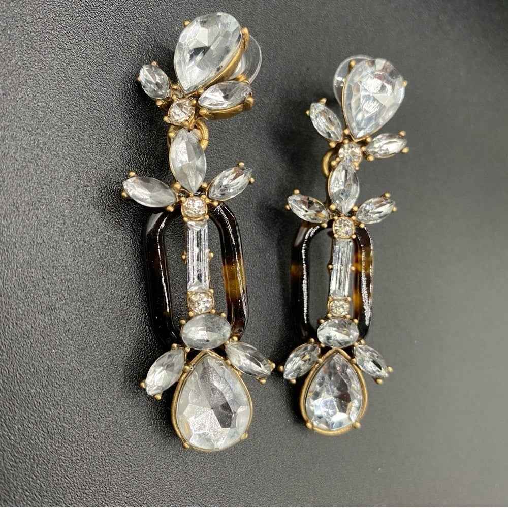 EarringsJ.Crew Signed Tortoise Shell & Baguette Rhinestone Dangle Earrings