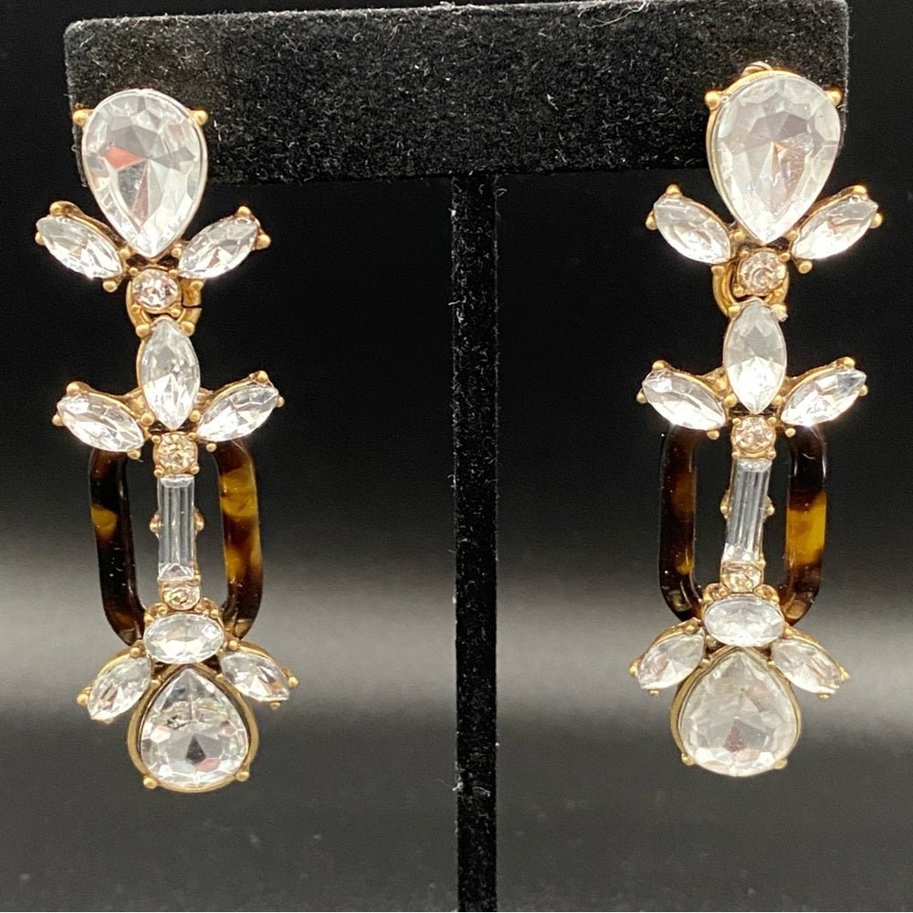 EarringsJ.Crew Signed Tortoise Shell & Baguette Rhinestone Dangle Earrings