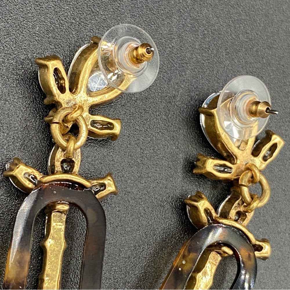 EarringsJ.Crew Signed Tortoise Shell & Baguette Rhinestone Dangle Earrings