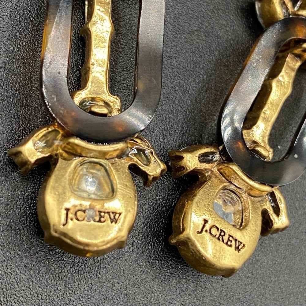 EarringsJ.Crew Signed Tortoise Shell & Baguette Rhinestone Dangle Earrings