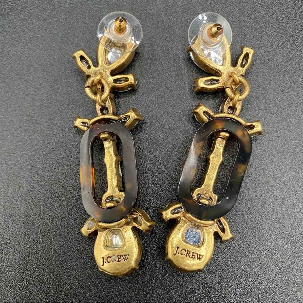EarringsJ.Crew Signed Tortoise Shell & Baguette Rhinestone Dangle Earrings