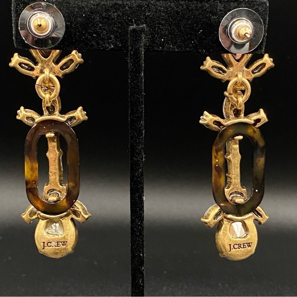EarringsJ.Crew Signed Tortoise Shell & Baguette Rhinestone Dangle Earrings