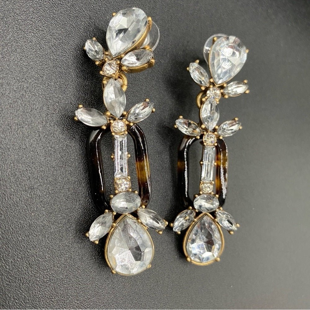 EarringsJ.Crew Signed Tortoise Shell & Baguette Rhinestone Dangle Earrings