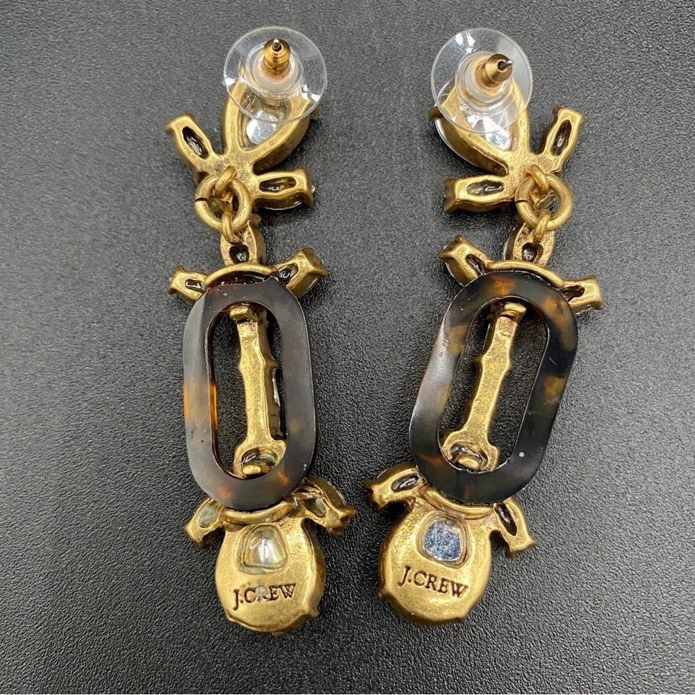 EarringsJ.Crew Signed Tortoise Shell & Baguette Rhinestone Dangle Earrings