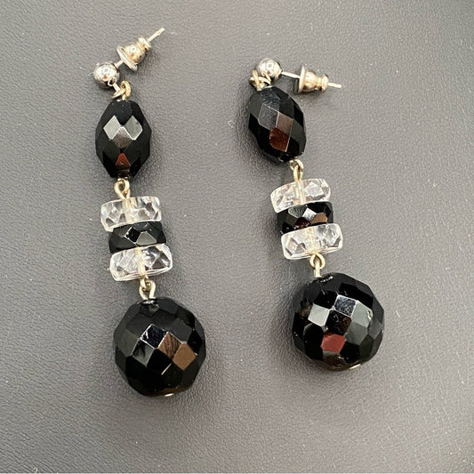 EarringsJet Black Faceted Glass Bead Dangle Earrings