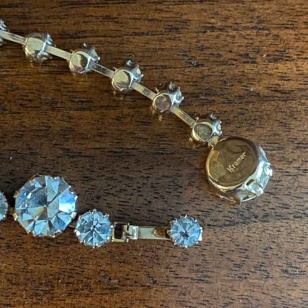 NecklaceKramer Art Deco Rhinestone Gold Tone Necklace with Hook Clasp