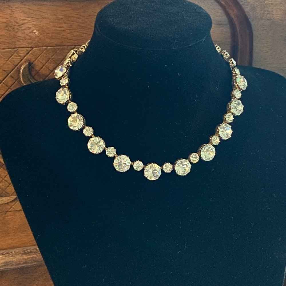 NecklaceKramer Art Deco Rhinestone Gold Tone Necklace with Hook Clasp