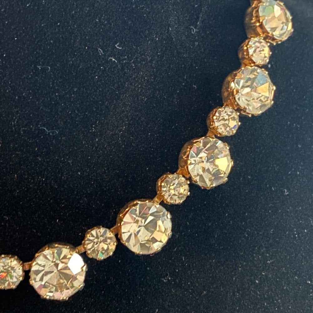 NecklaceKramer Art Deco Rhinestone Gold Tone Necklace with Hook Clasp