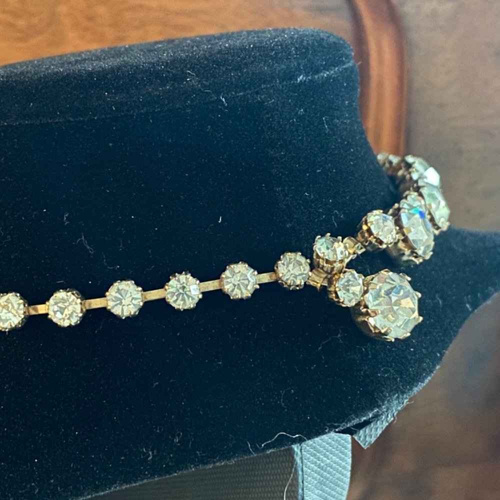 NecklaceKramer Art Deco Rhinestone Gold Tone Necklace with Hook Clasp