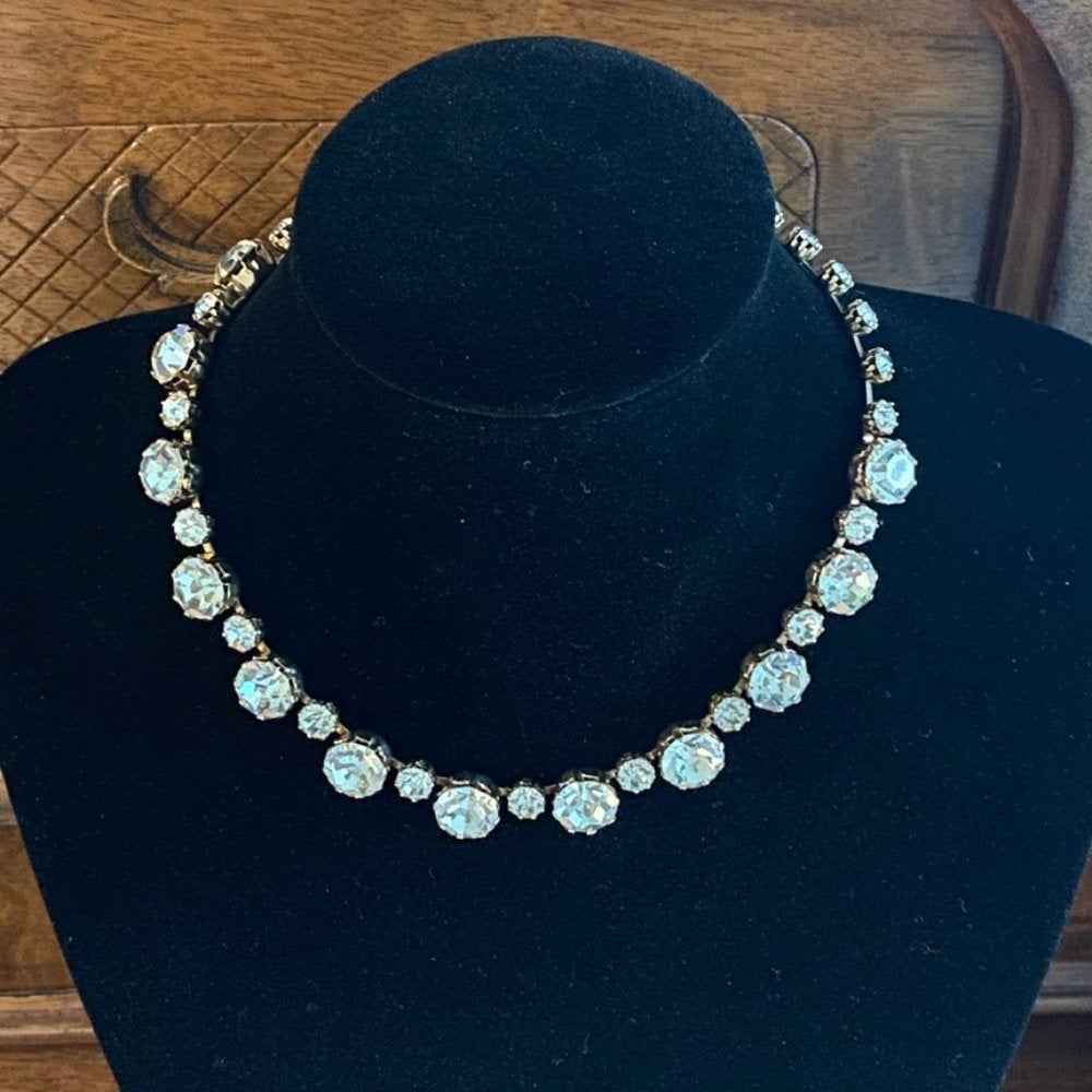 NecklaceKramer Art Deco Rhinestone Gold Tone Necklace with Hook Clasp