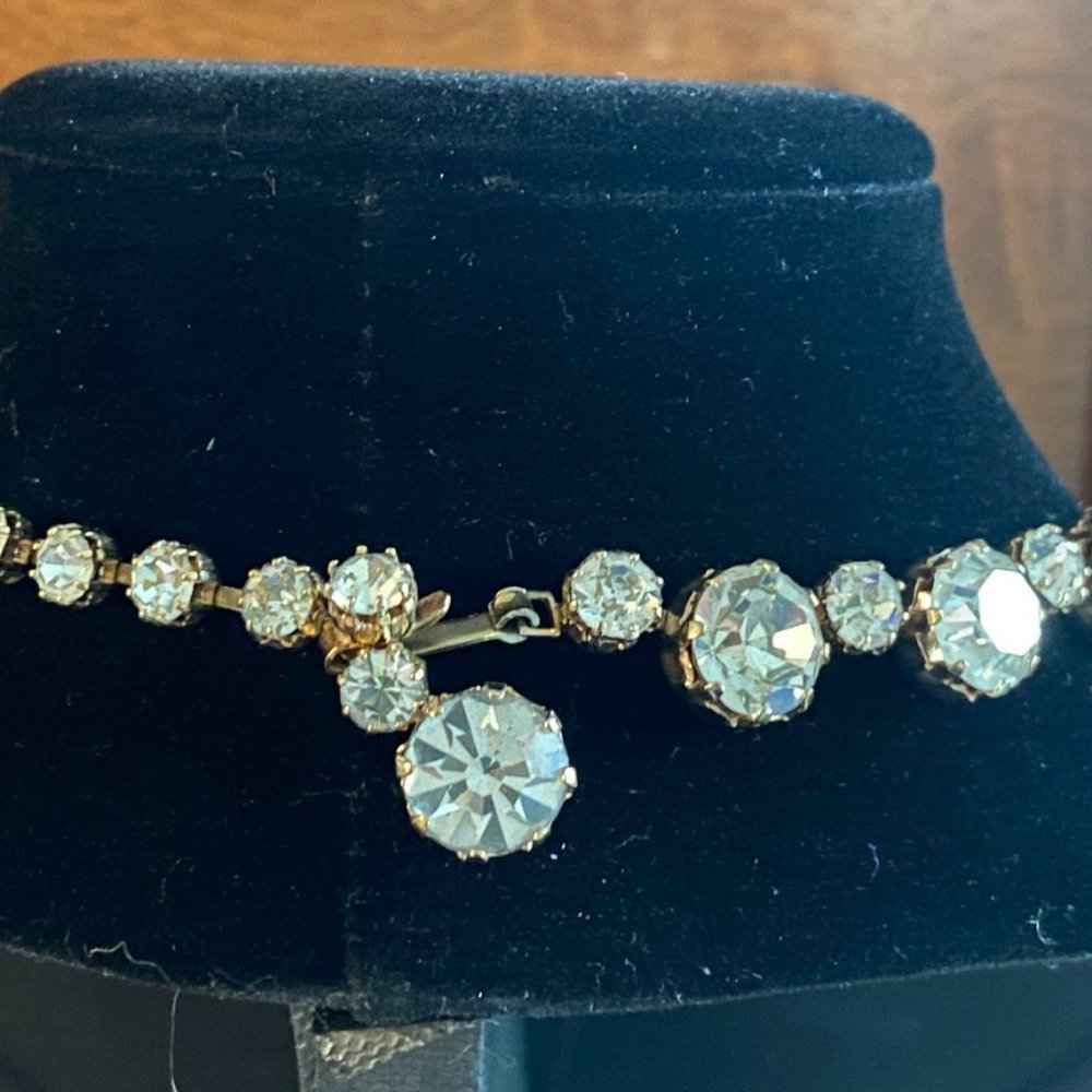 NecklaceKramer Art Deco Rhinestone Gold Tone Necklace with Hook Clasp