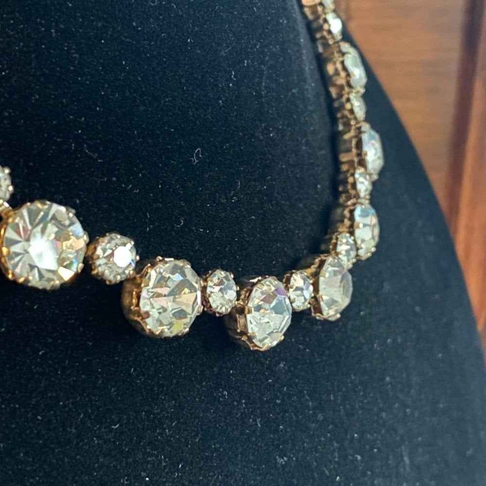 NecklaceKramer Art Deco Rhinestone Gold Tone Necklace with Hook Clasp