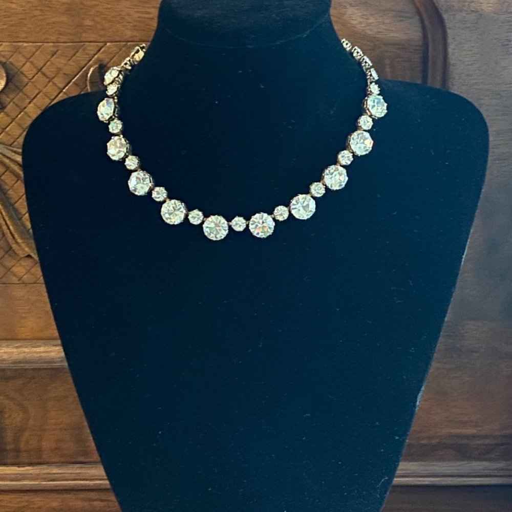 NecklaceKramer Art Deco Rhinestone Gold Tone Necklace with Hook Clasp