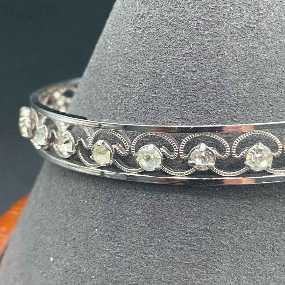 BraceletKrementz Rhodium Silver Filigree Crystal Cuff Bracelet