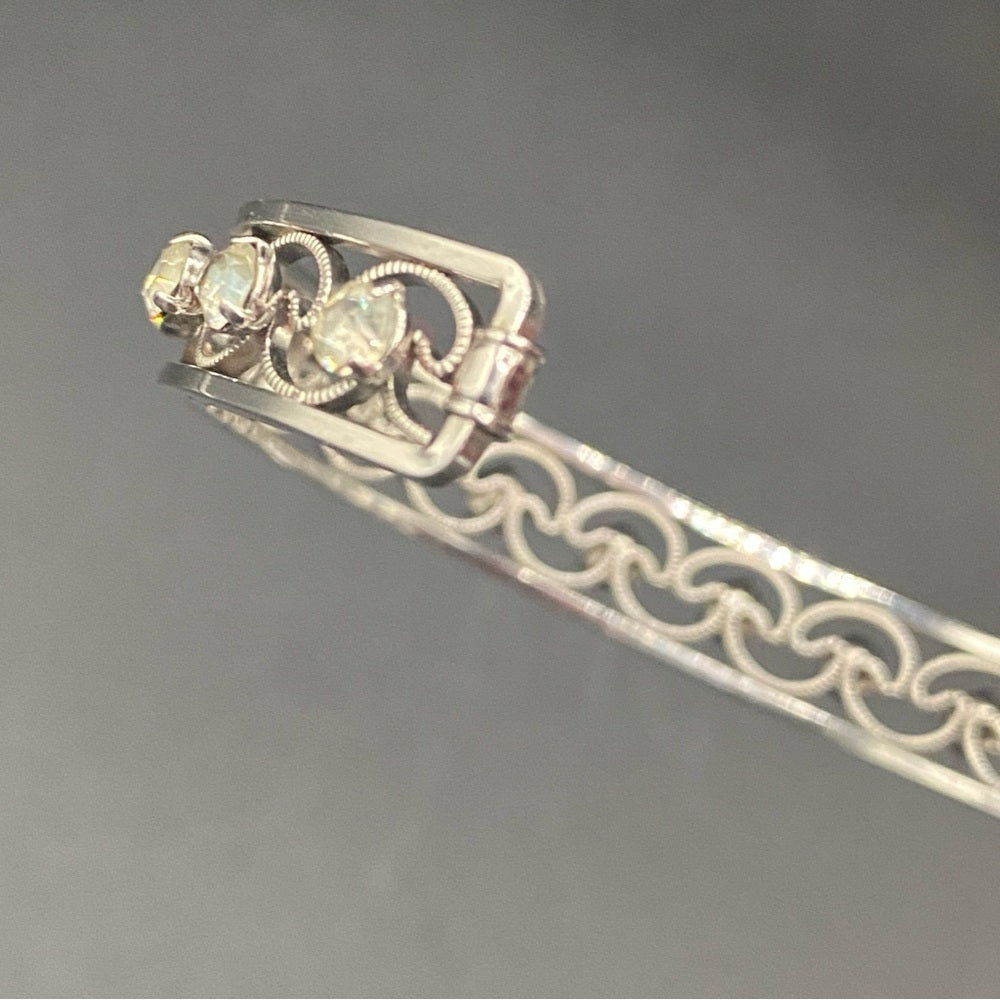 BraceletKrementz Rhodium Silver Filigree Crystal Cuff Bracelet