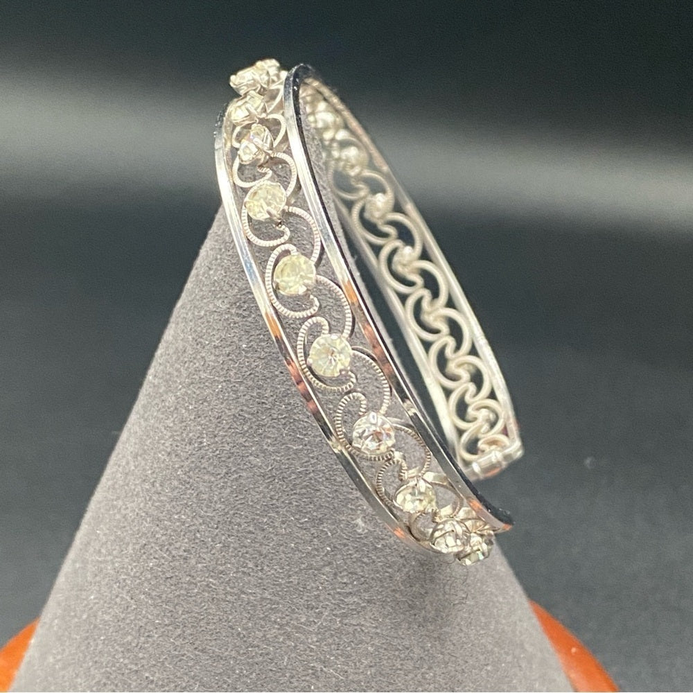 BraceletKrementz Rhodium Silver Filigree Crystal Cuff Bracelet