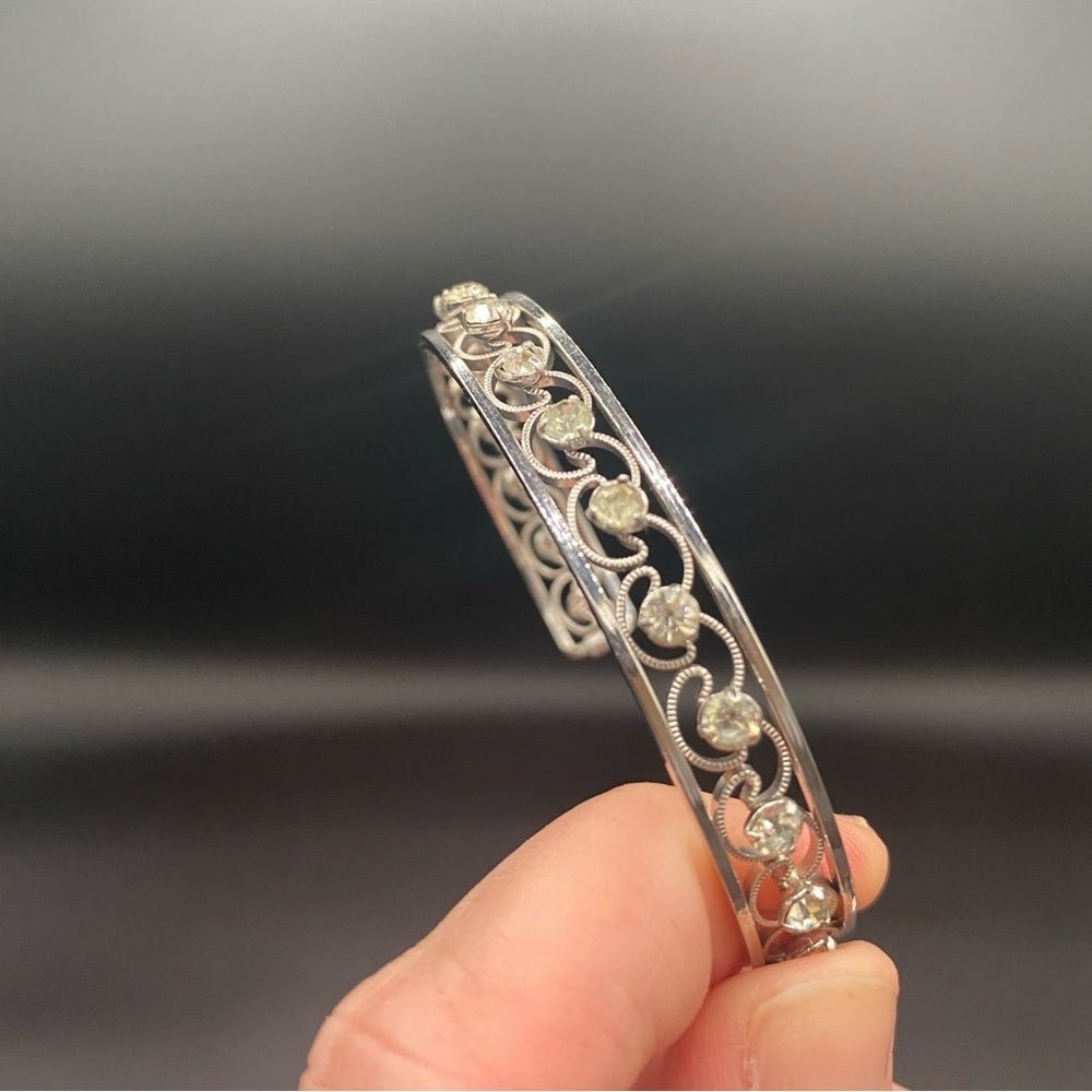 BraceletKrementz Rhodium Silver Filigree Crystal Cuff Bracelet