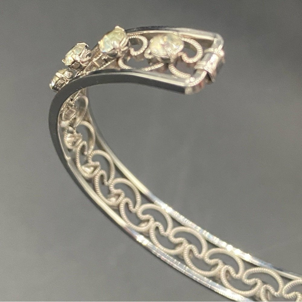 BraceletKrementz Rhodium Silver Filigree Crystal Cuff Bracelet