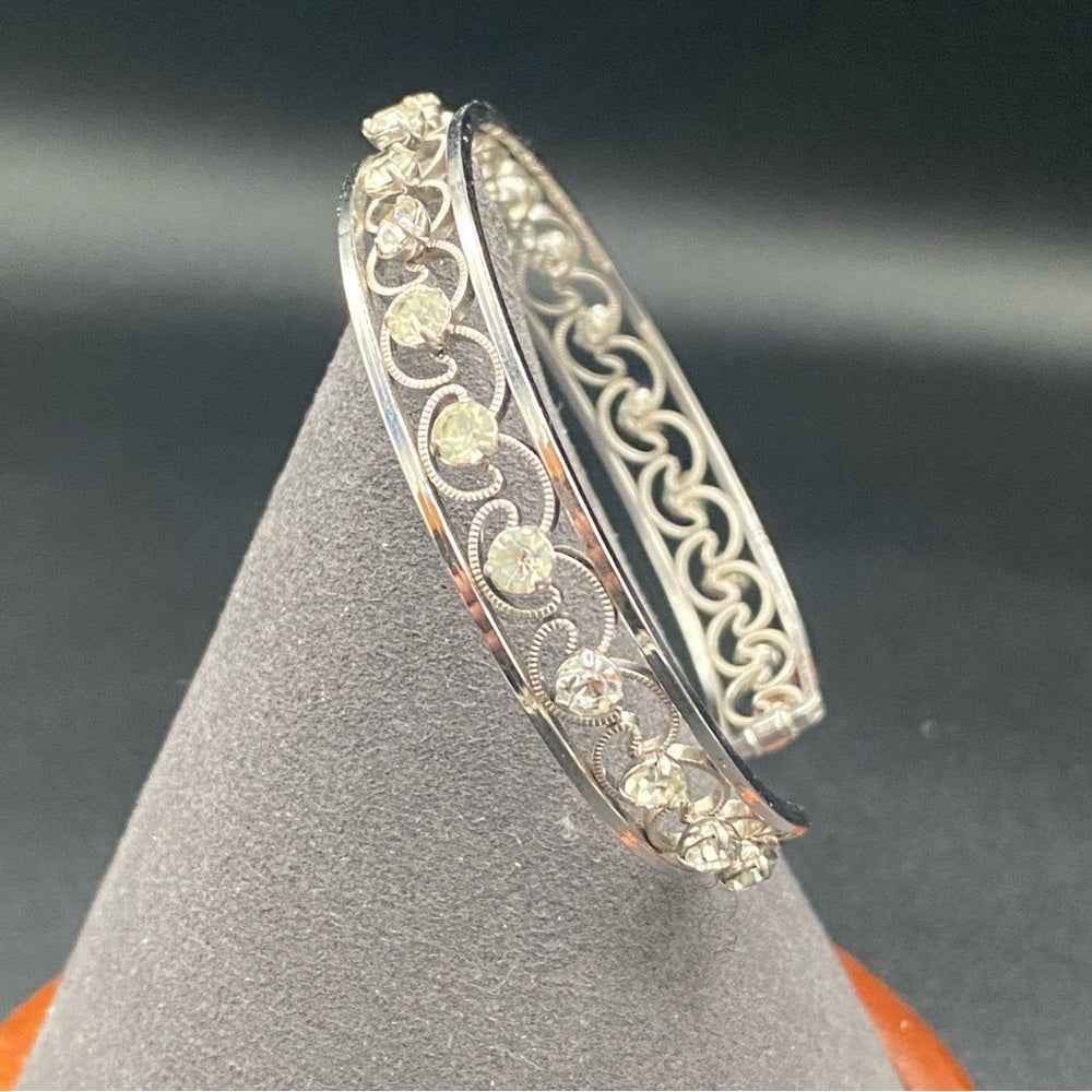 BraceletKrementz Rhodium Silver Filigree Crystal Cuff Bracelet