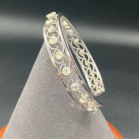 BraceletKrementz Rhodium Silver Filigree Crystal Cuff Bracelet