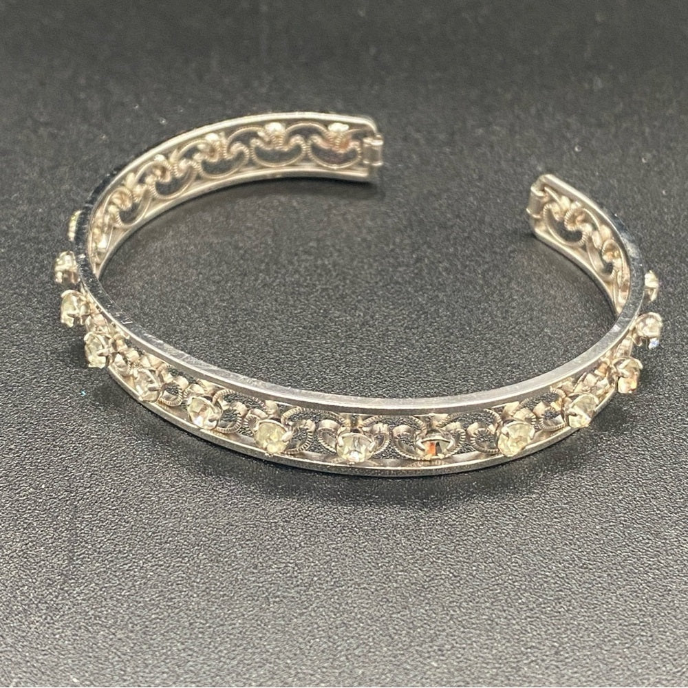 BraceletKrementz Rhodium Silver Filigree Crystal Cuff Bracelet