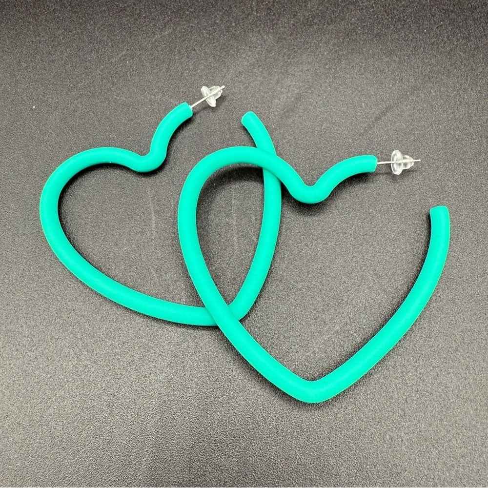 EarringsLarge Teal Green Heart Hoop Earrings — 80s/90s Club Style
