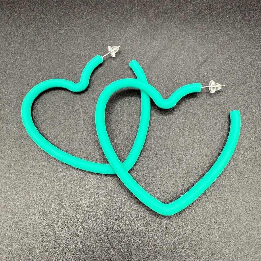 EarringsLarge Teal Green Heart Hoop Earrings — 80s/90s Club Style