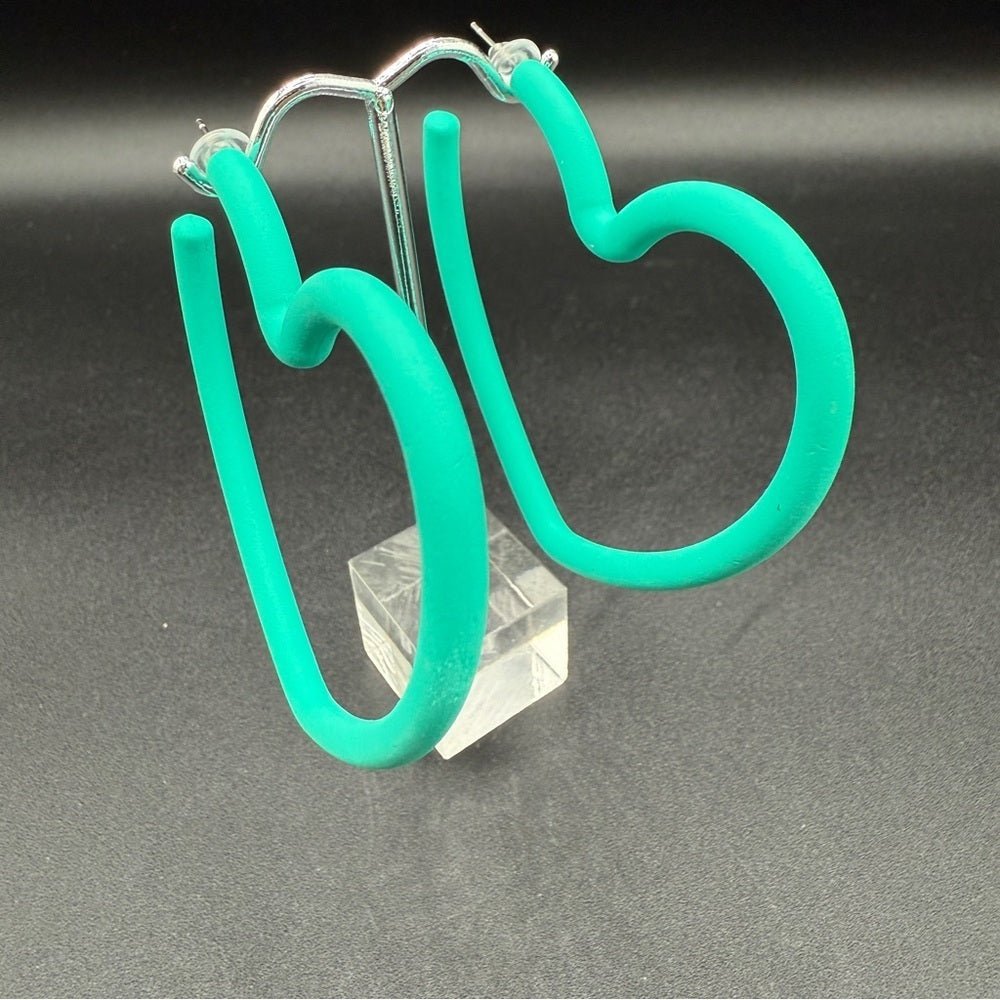 EarringsLarge Teal Green Heart Hoop Earrings — 80s/90s Club Style